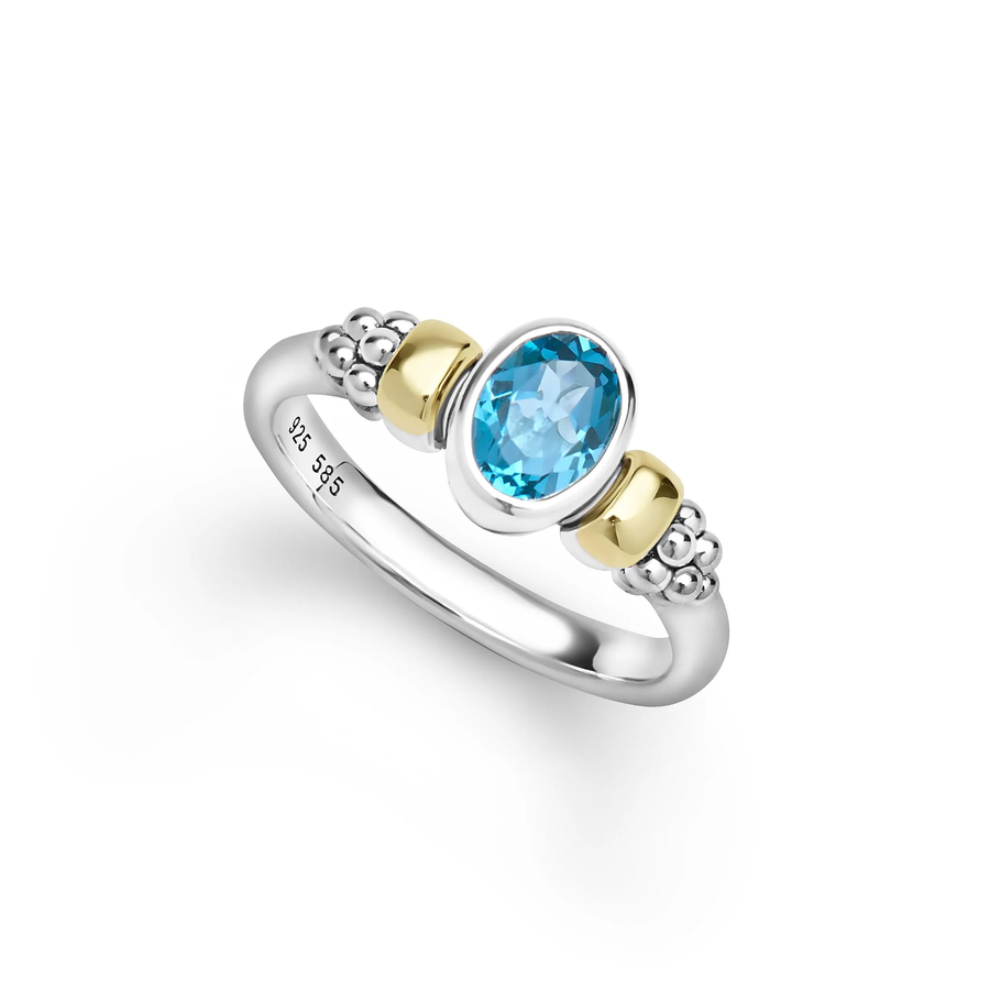 Signature Caviar Blue Topaz Ring in 14K Yellow Gold and Sterling Silver, size 6