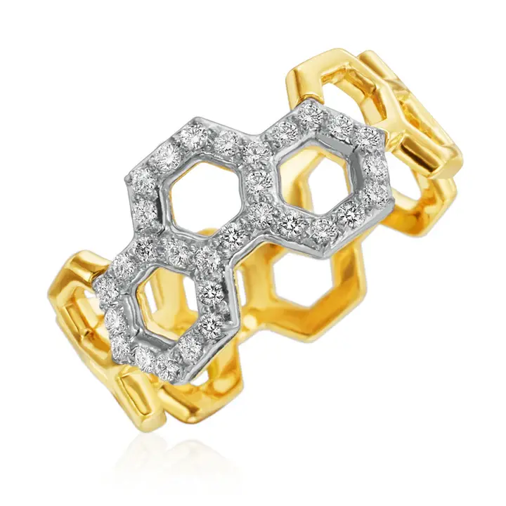B 0.22ct Diamond Honeycomb Ring in 18K Yellow and White Gold, size 7
