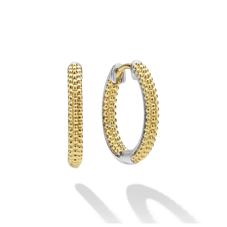 Caviar Lux Hoop Earrings in 18K Yellow Gold and Sterling Silver