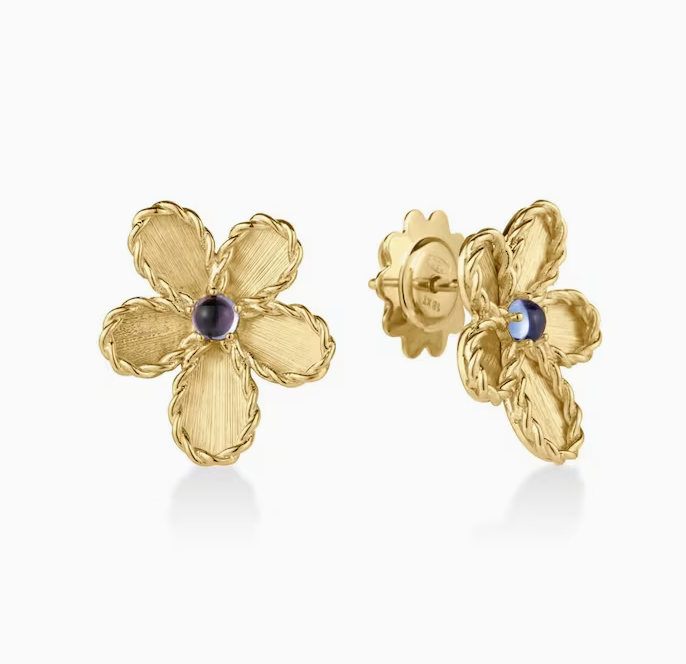 Jasmine Blue Tanzanite Flower Stud Earrings in 18K Yellow Gold