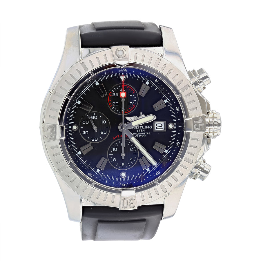 48mm Breitling Super Avenger Watch with Black Dial in Stainless Steel, Strap