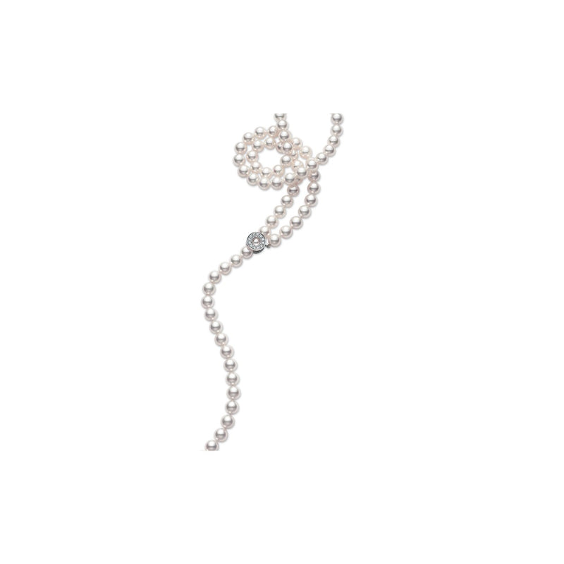 7-7.5mm A Akoya Pearl and 0.24Ct Diamond Lariat Strand Necklace in 18k White Gold, 22in