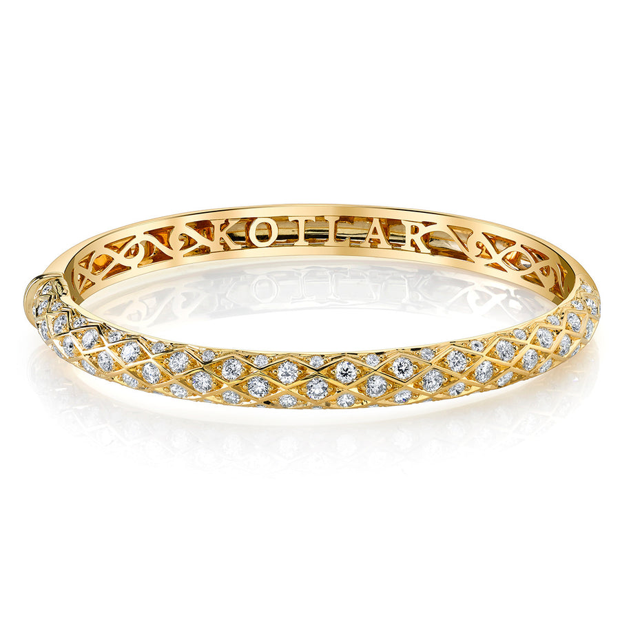 Artisan Pave Diamond Criss Cross 5-Row Bangle Bracelet in 18K Yellow Gold