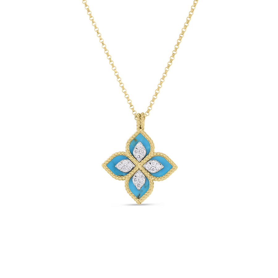 Venetian Princess 0.15ct Diamond and Stabilized Turquoise Pendant in 18K Yellow Gold, 18" chain