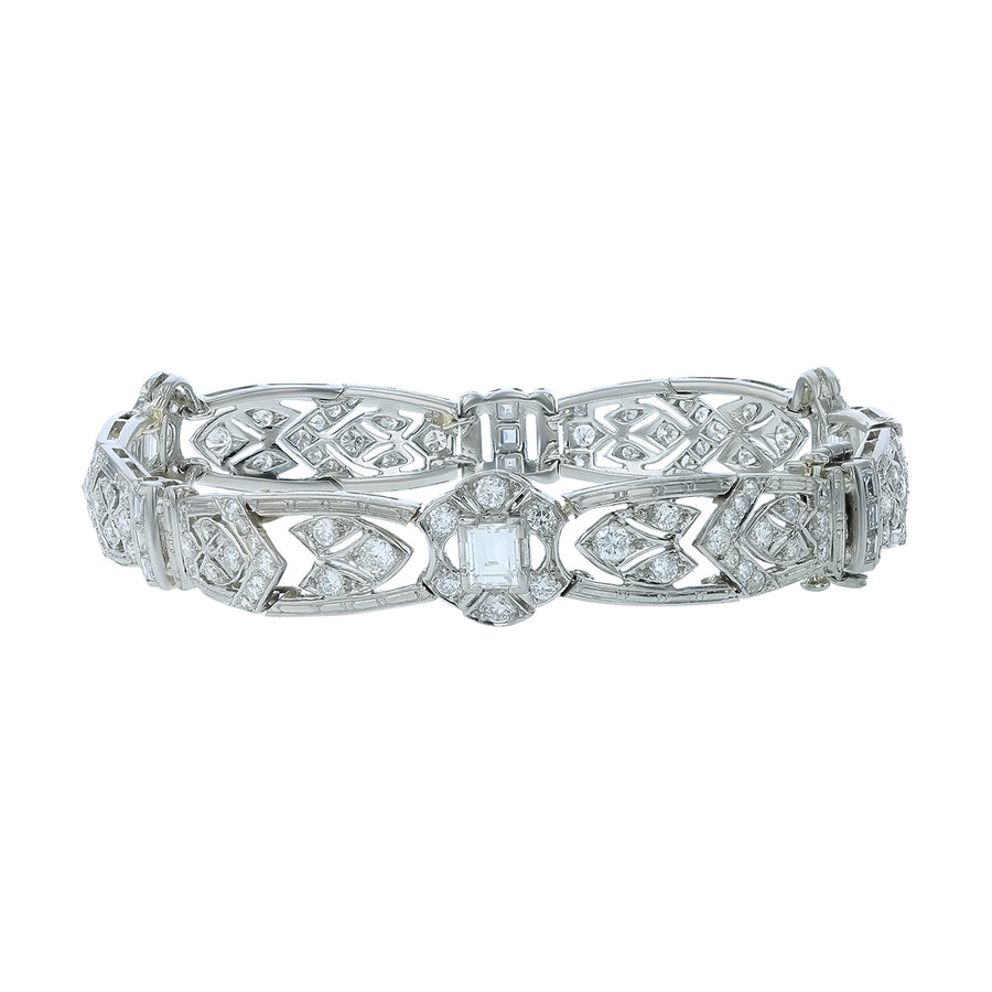 Art Deco 4.15ct Emerald Diamond Bracelet in Platinum 7"