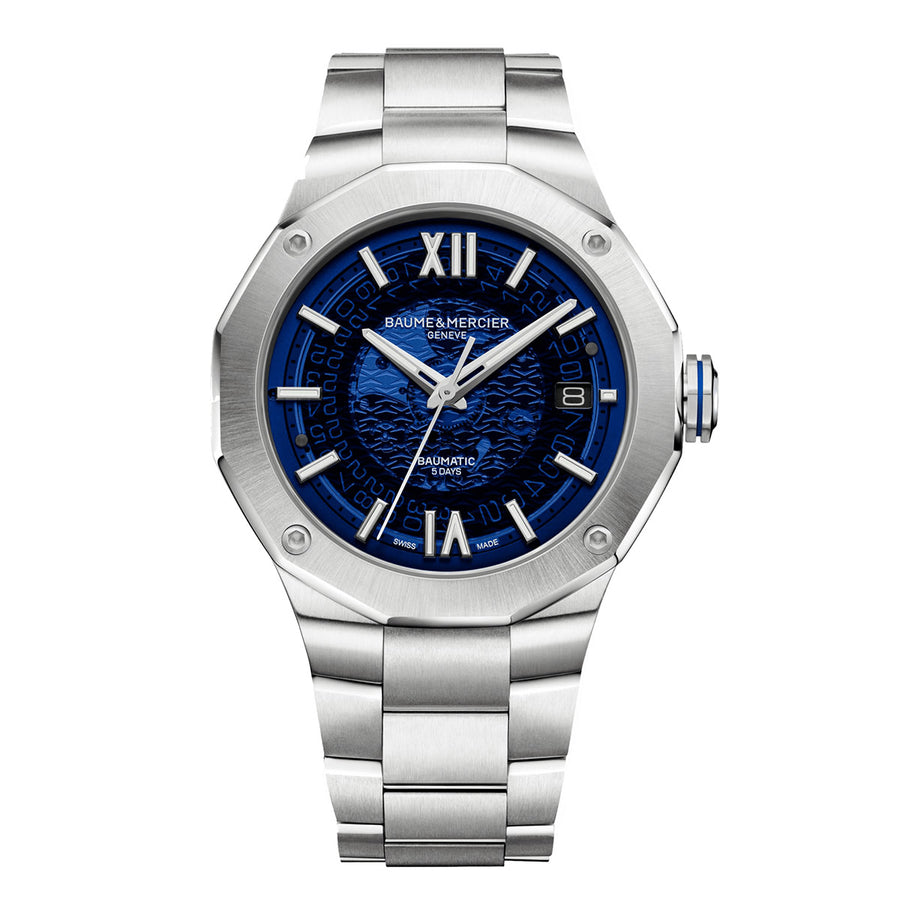 42mm Riviera Automatic Watch with Blue Sapphire Dial in Stainless Steel, Bracelet