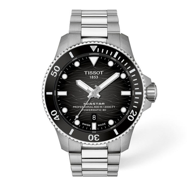 44mm Seastar 2000 Watch with Black Dial in Stainless Steel, Bracelet