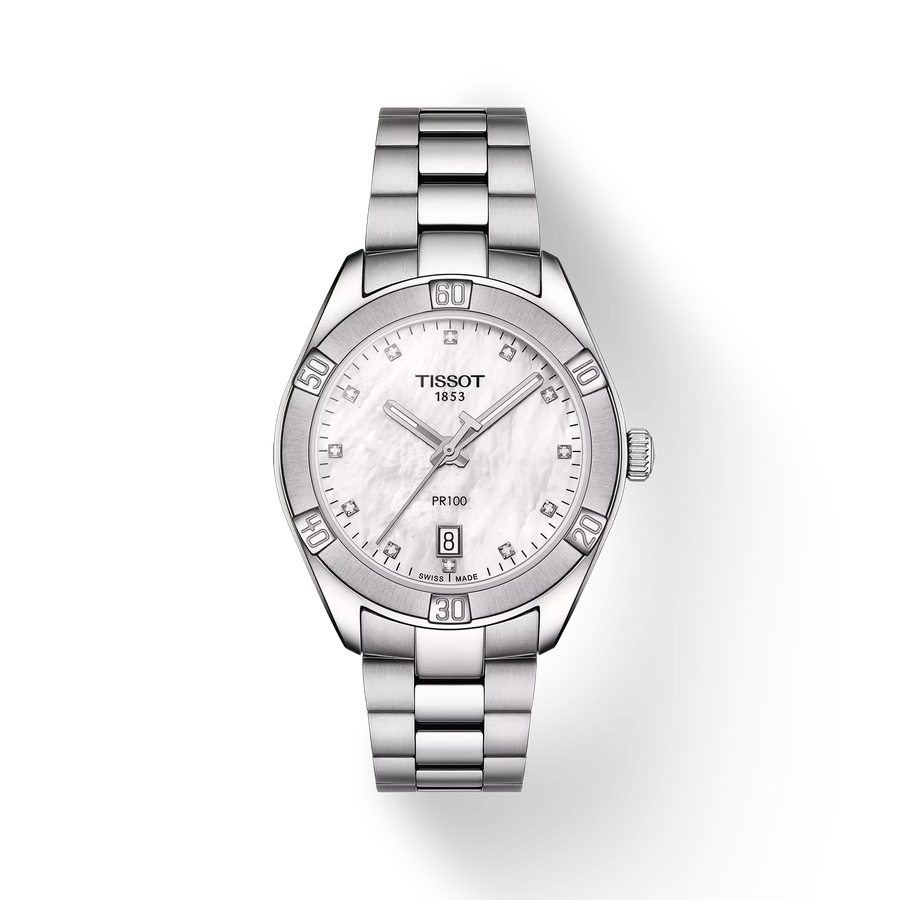 36mm PR 100 Sport Chic Quartz Watch with Mother of Pearl Dial in Stainless Steel, Bracelet