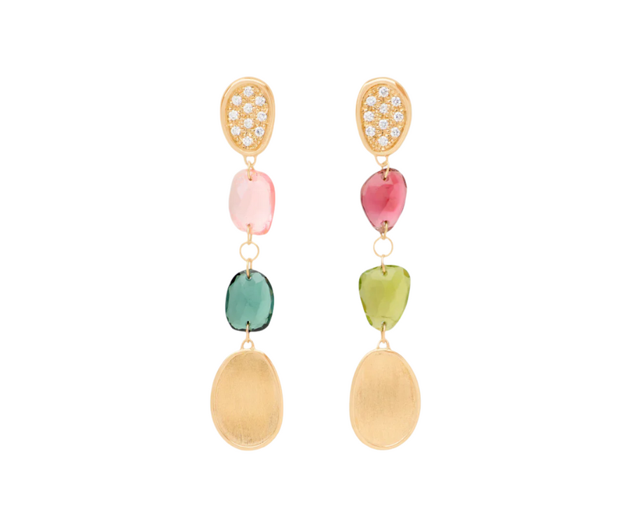 Lunaria 0.16ct Diamond and Multi Color Tourmaline Drop Earrings in 18K Yellow Gold