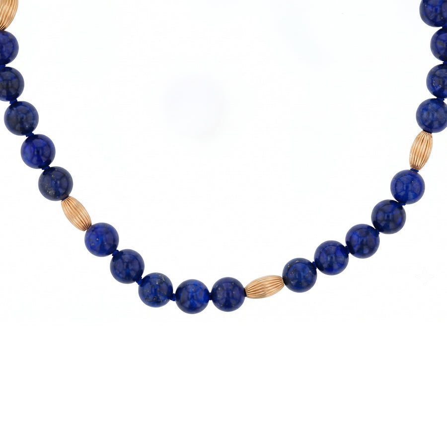 8-8.5mm Lapis and Gold Bead Necklace in 14K Yellow Gold 31"