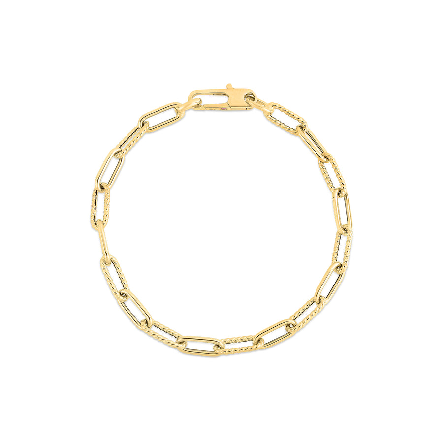 Designer Gold Alternating Paperclip Link Bracelet in 18K Yellow Gold 7"