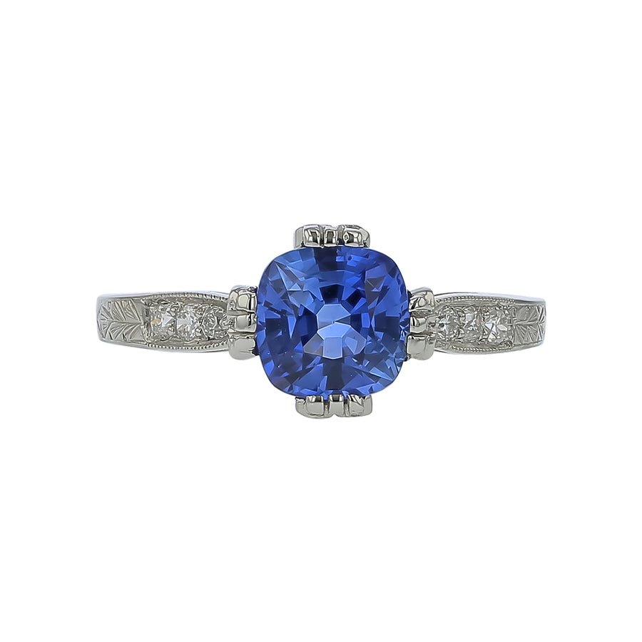 1.48ct Cushion Sapphire and 0.20ct Diamond Ring in Platinum, Size 6.5