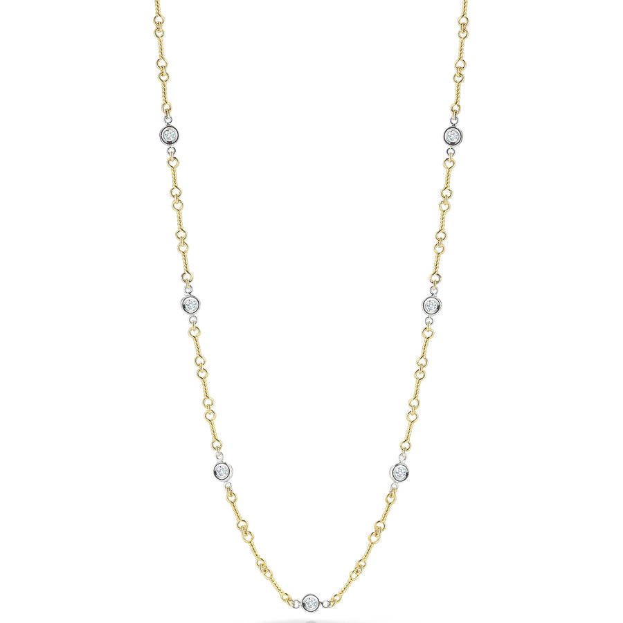 Diamonds by the Inch 0.28Ct Round Diamond 7 Station Dog Bone Necklace in 18K White and Yellow Gold, 18 in