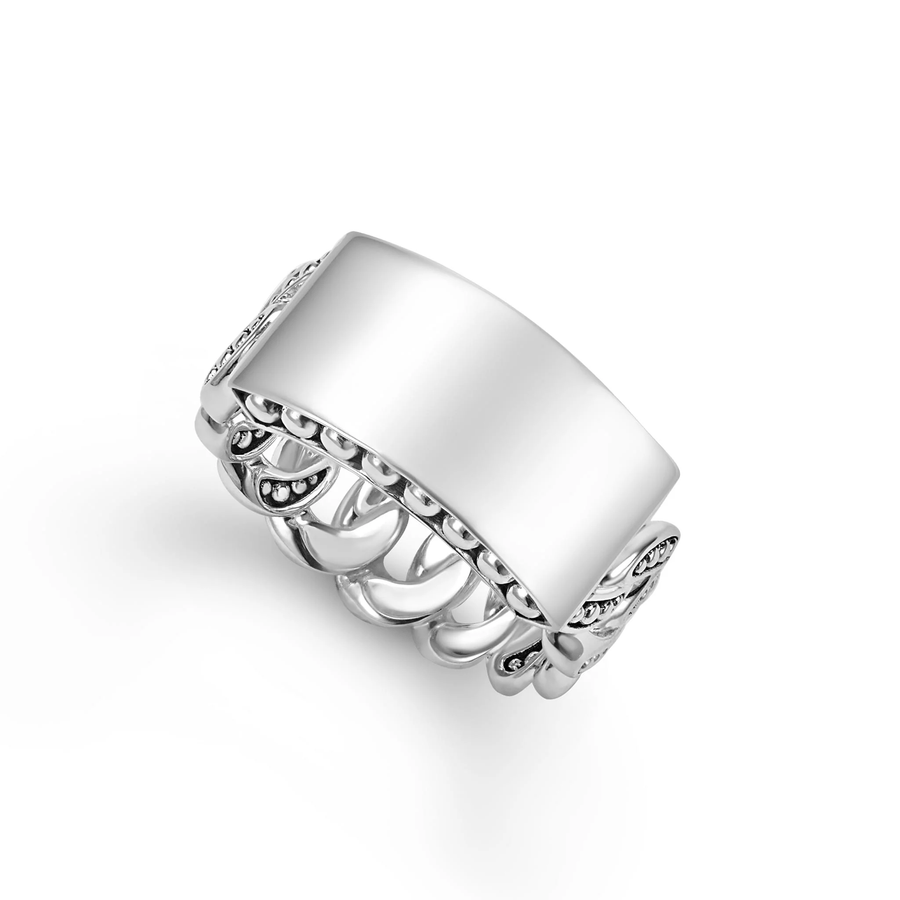 Anthem 12mm Engravable Curb Link Ring in Sterling Silver, size 10