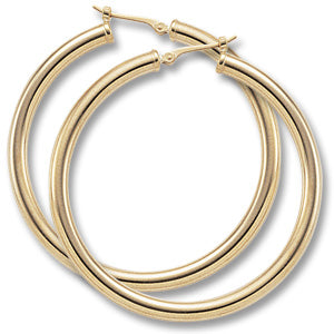 14K YELLOW GOLD 3X40MM LARGE TUBE HOOP EARRINGS