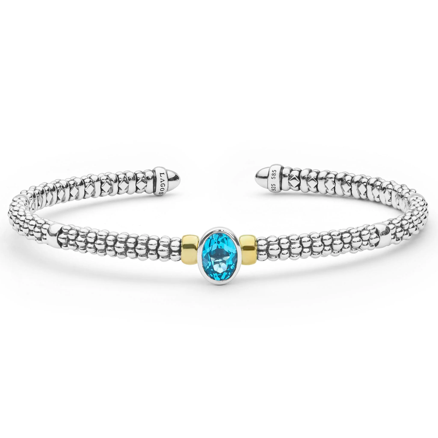 Signature Caviar Blue Topaz Versa Cuff Bracelet in 14K Yellow Gold and Sterling Silver, size medium
