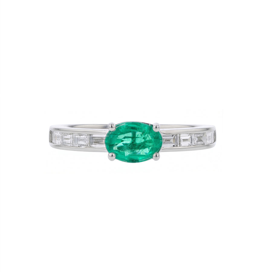 0.55ct Oval Emerald and 0.46ct Diamond Ring in 14K White Gold, size 7