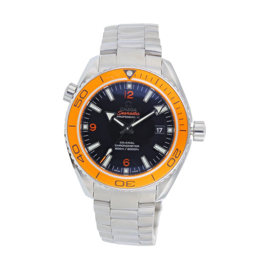 46mm Omega Planet Ocean Watch with Black Dial in Stainless Steel, Bracelet