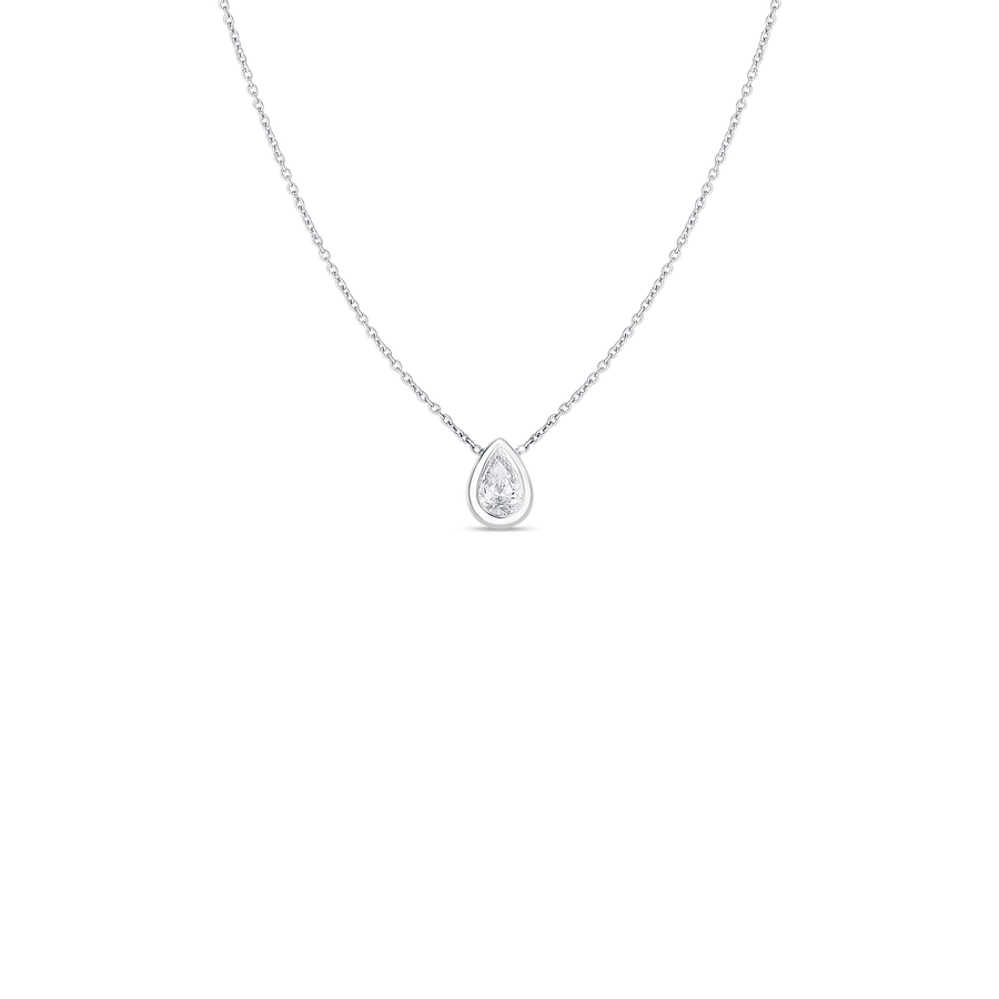 Tiny Treasures 0.38ct Diamond Bezel Set Pear Pendant in 18K White Gold, 18" chain