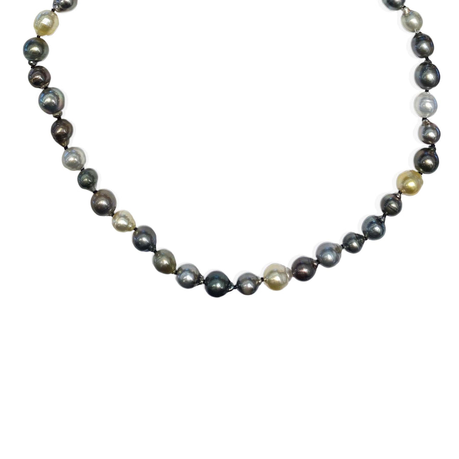 8-11MM MULTI COLOR TAHITIAN BLACK PEARL AND SOUTH SEA 34" NECKLACE