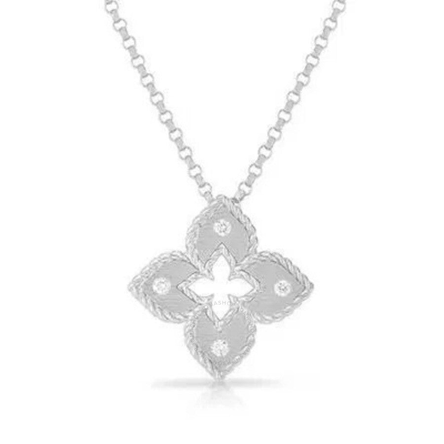 Venetian Princess 0.02ct Diamond Petite Satin Flower Pendant in 18K White Gold on 18"chain
