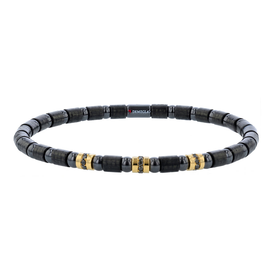 Men's 0.24ct Black Diamond 3 Station Bracelet in 18K Yellow Gold and Carbon Fiber Size, large