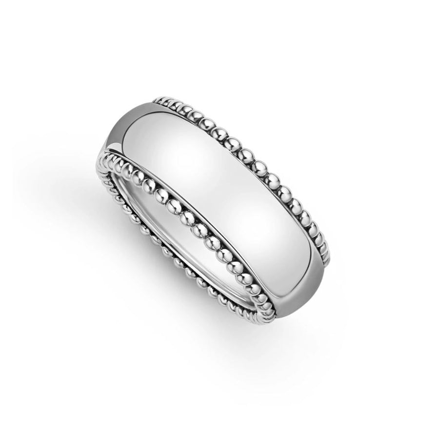10mm Anthem Caviar Trim Smooth Band Ring in Sterling Silver, Size 10