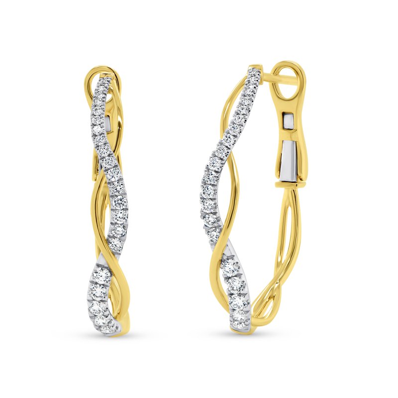 Diamond Twist Oval Hoop Earrings in 14K Yellow Gold