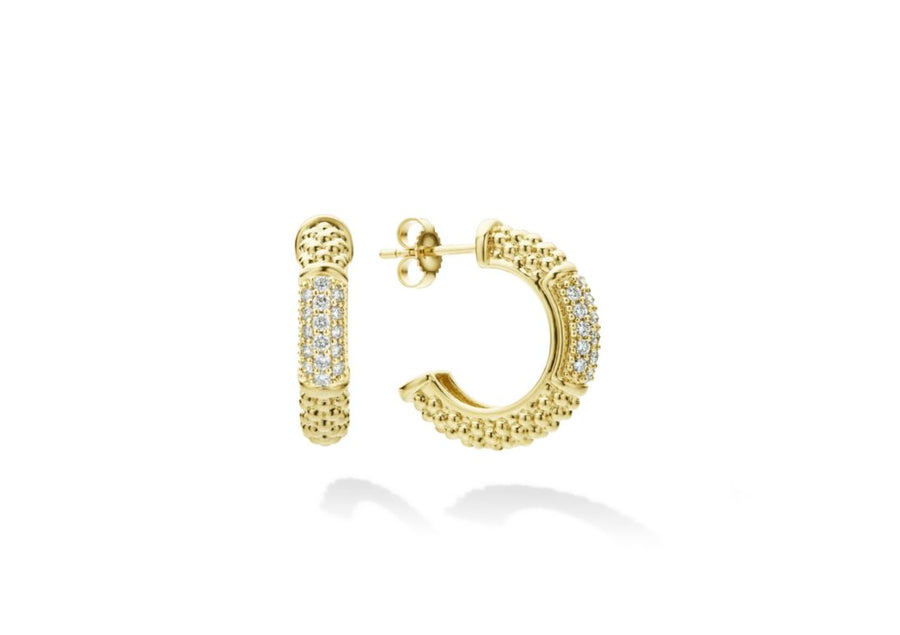 Caviar Gold 0.41ct Diamond 20mm Hoop Earrings in 18K Yellow Gold