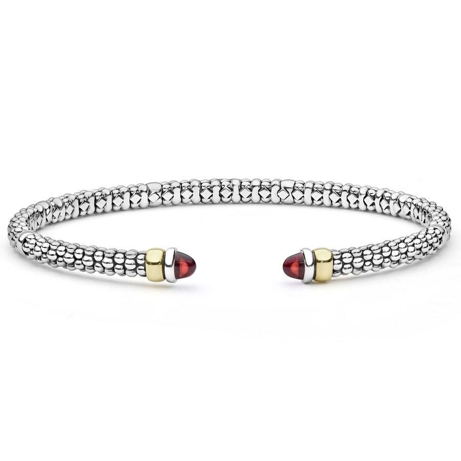 Signature Caviar Rhodolite Garnet Versa Cuff Bracelet in 14K Yellow Gold and Sterling Silver, size medium