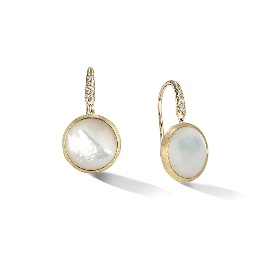 Jaipur Color 0.05ct Diamond and Mother of Pearl Drop Earrings in 18K Yellow and White Gold