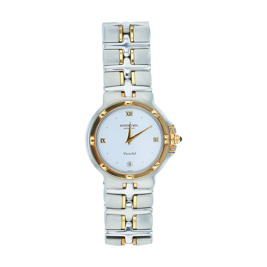 34mm Raymond Weil Parsifal Watch with White Dial in Stainless Steel and Yellow Gold, Bracelet