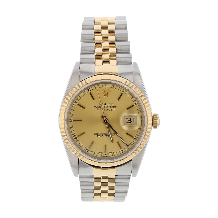36mm Rolex Datejust Watch in 18k Yellow Gold and Stainless Steel