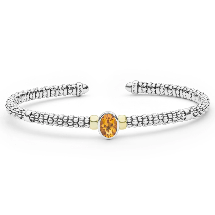Signature Caviar Citrine Versa Cuff Bracelet in 14K Yellow Gold and Sterling Silver, Size Medium