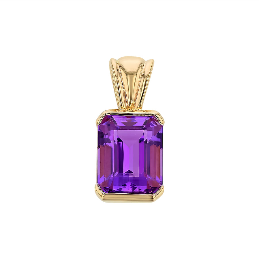 12.47ct Emerald Cut Amethyst Pendant in 14K Yellow Gold, without chain