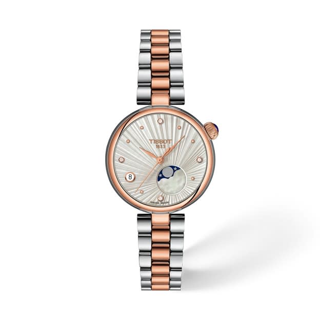 29mm Desir Moonphase Watch with Mother of Pearl Dial in Stainless Steel and Rose Gold PVD, Bracelet