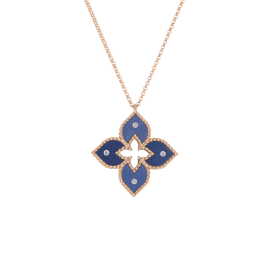 Venetian Princess 0.04ct Diamond Necklace in 18K Rose Gold and Blue Titanium 17"