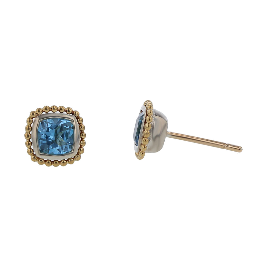 Lagos Rittenhouse Blue Topaz Stud Earrings in Sterling Silver and 18k Yellow Gold