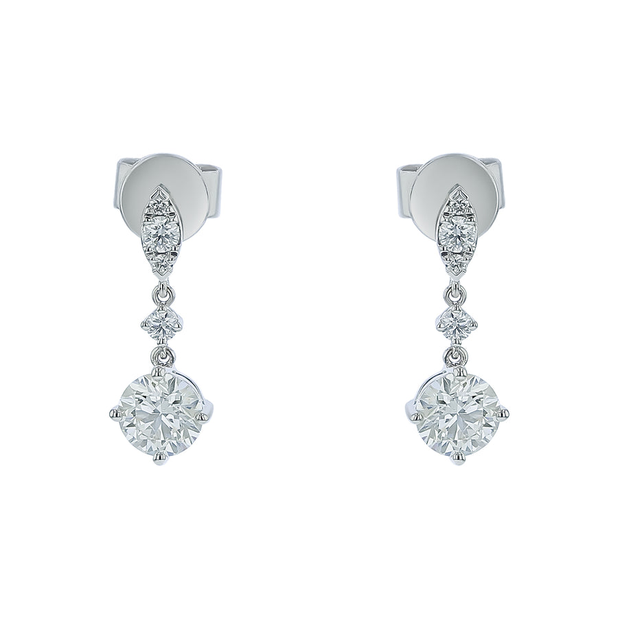Aerial 1.11-1.17ct Diamond Petite Drop Earrings in 18K White Gold