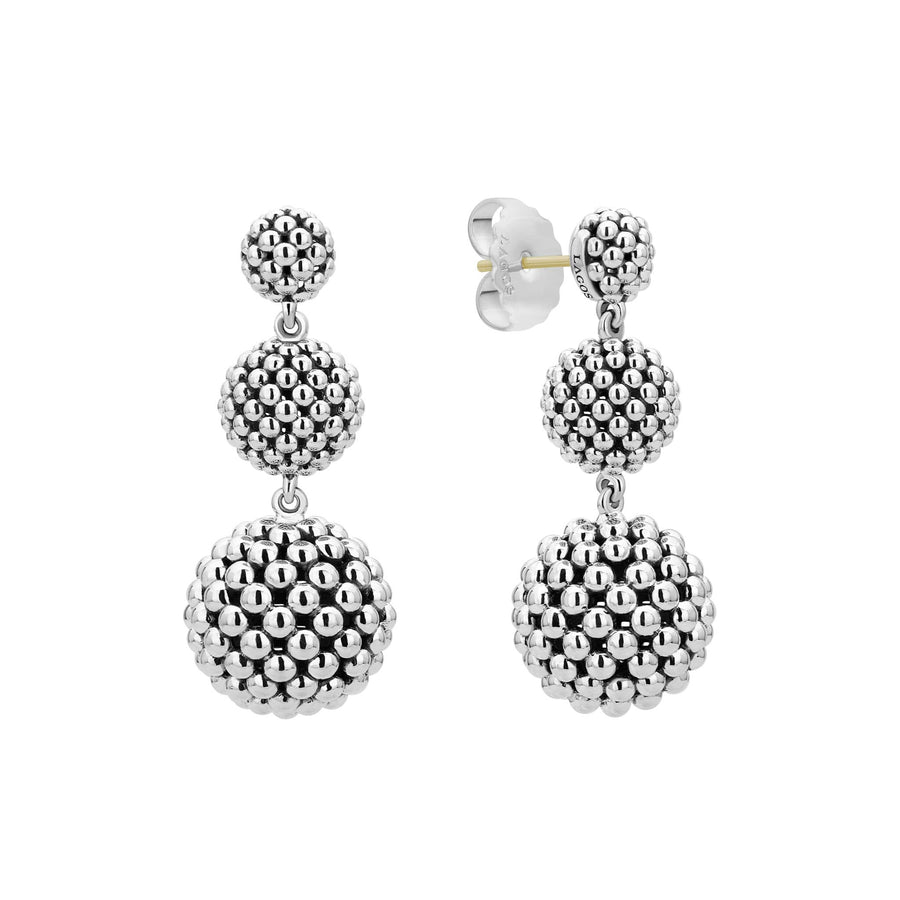 Signature Caviar Ball Post Drop Earrings in Sterling Silver