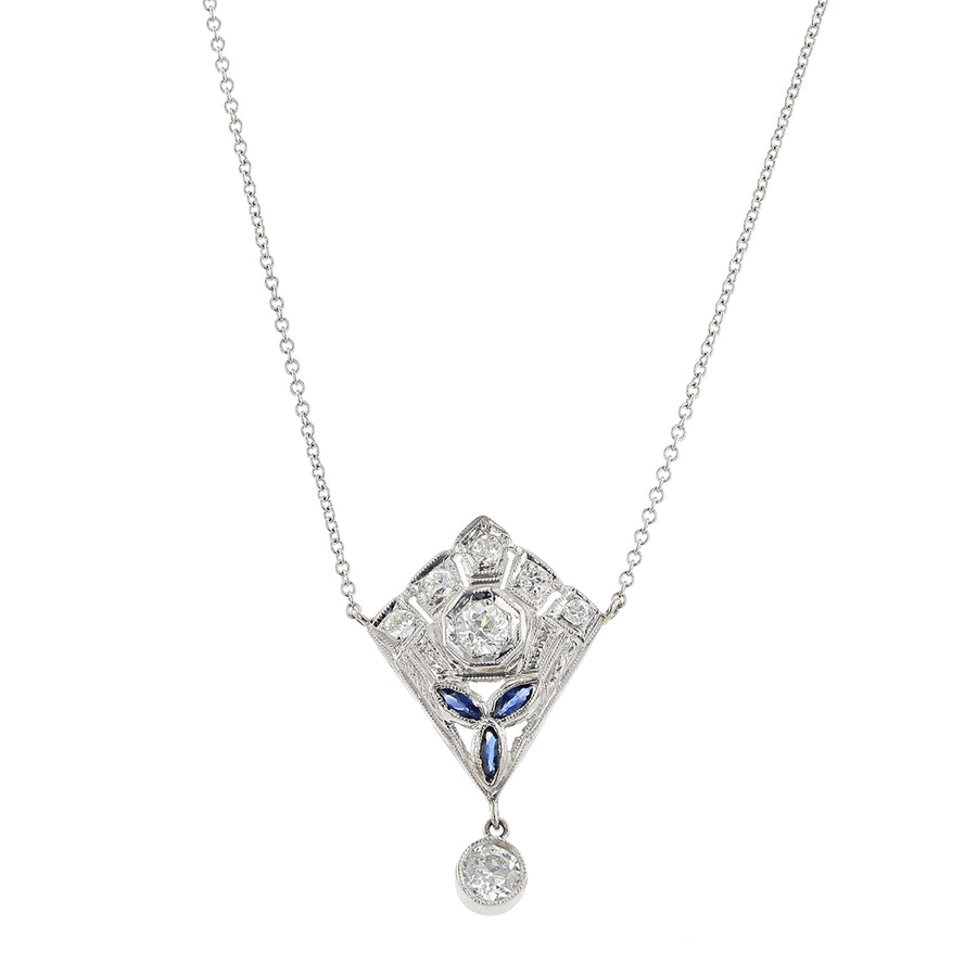 Art Deco 18K Gold Diamond and Sapphire Necklace