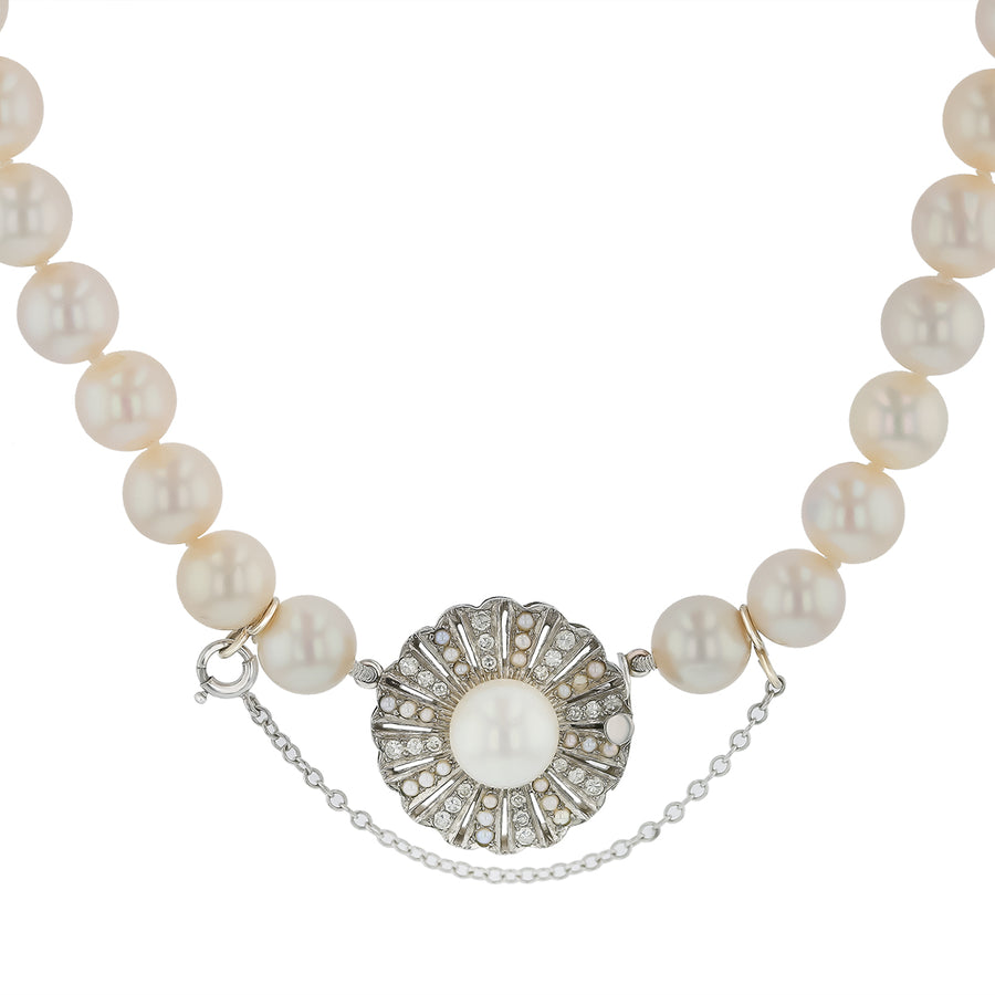 8x9mm Cultured Pearl and 0.36ct Single Cut Diamond Necklace in 14K White Gold 18"