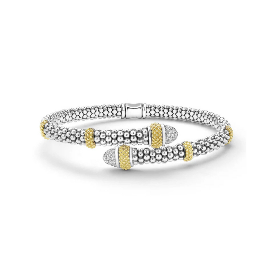 Caviar Versa Diamond Bypass Bracelet in Sterling Silver and 18K Yellow Gold, size 7