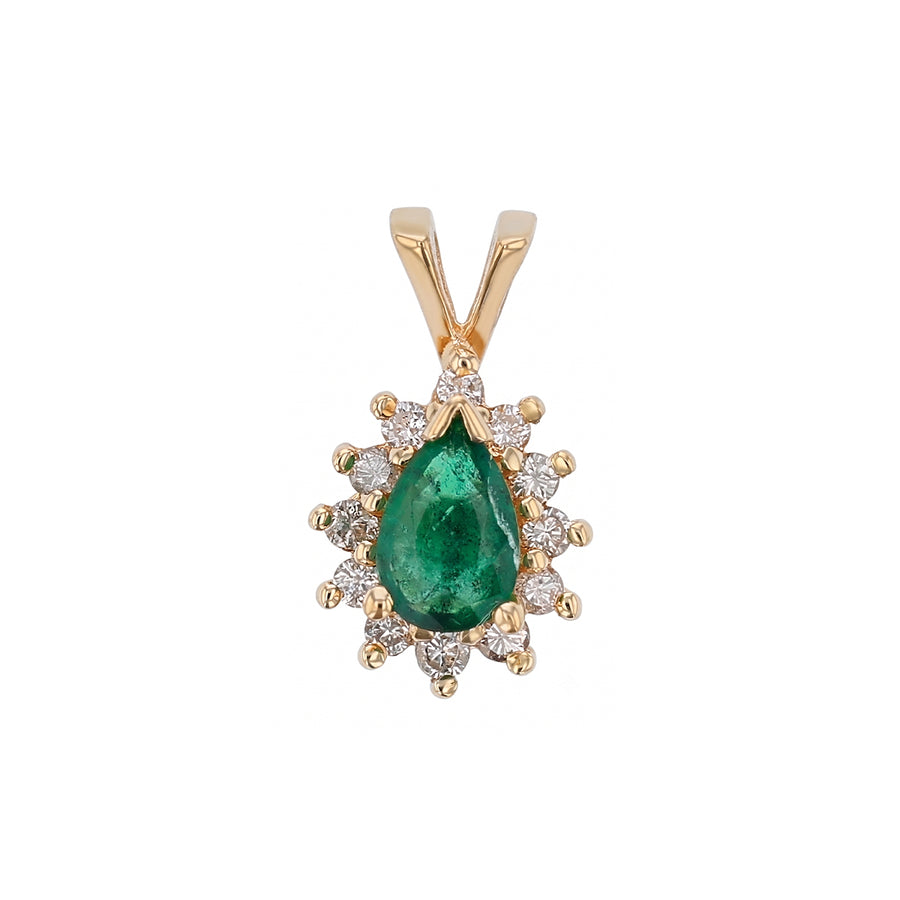 0.40ct Emerad and 0.18ct Diamond Halo Pendant in 14K Yellow Gold, without chain