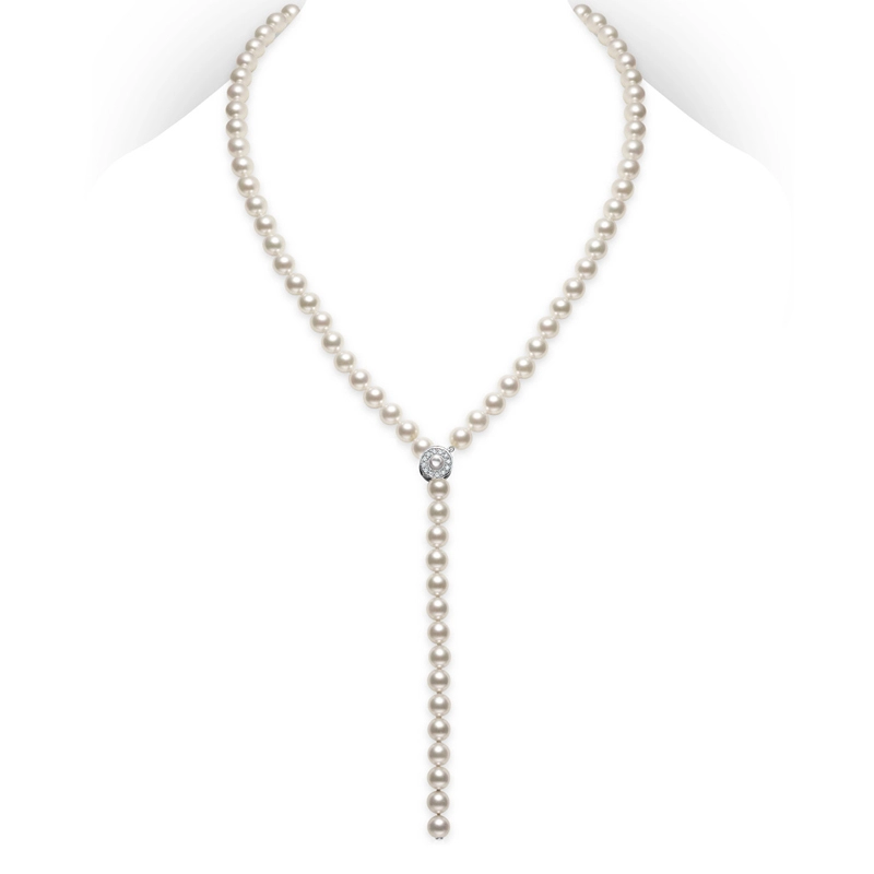 Akoya Pearl Lariat Necklace in 18k White Gold, 22"