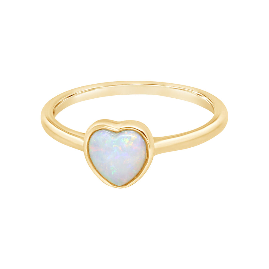 0.45ct Heart Oval Cabochon Australian Opal Bezel Set Solitaire Ring in 14K Yellow Gold