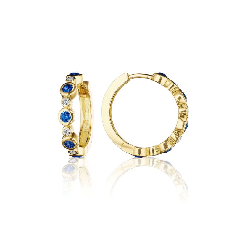 Aura 0.80ct Sapphire and 0.16ct Diamond Bezel Huggie Hoop Earrings in 18K Yellow Gold