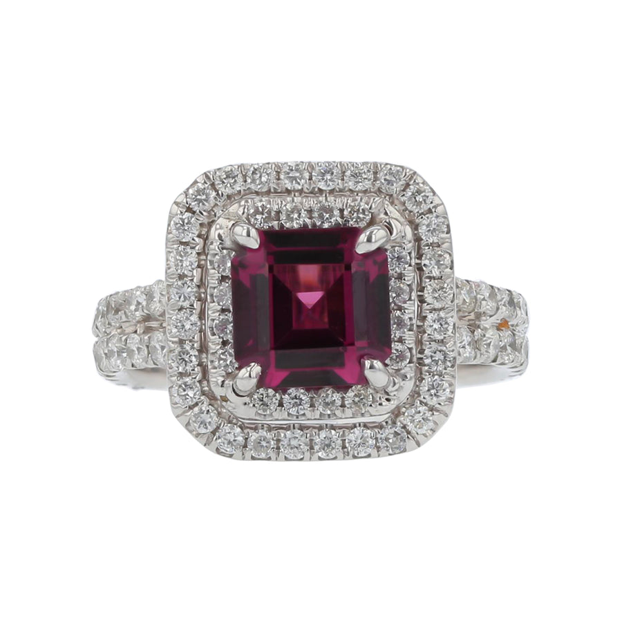 1.75ct Umba River Valley Garnet and Diamond Double Halo Ring, in 18k White Gold