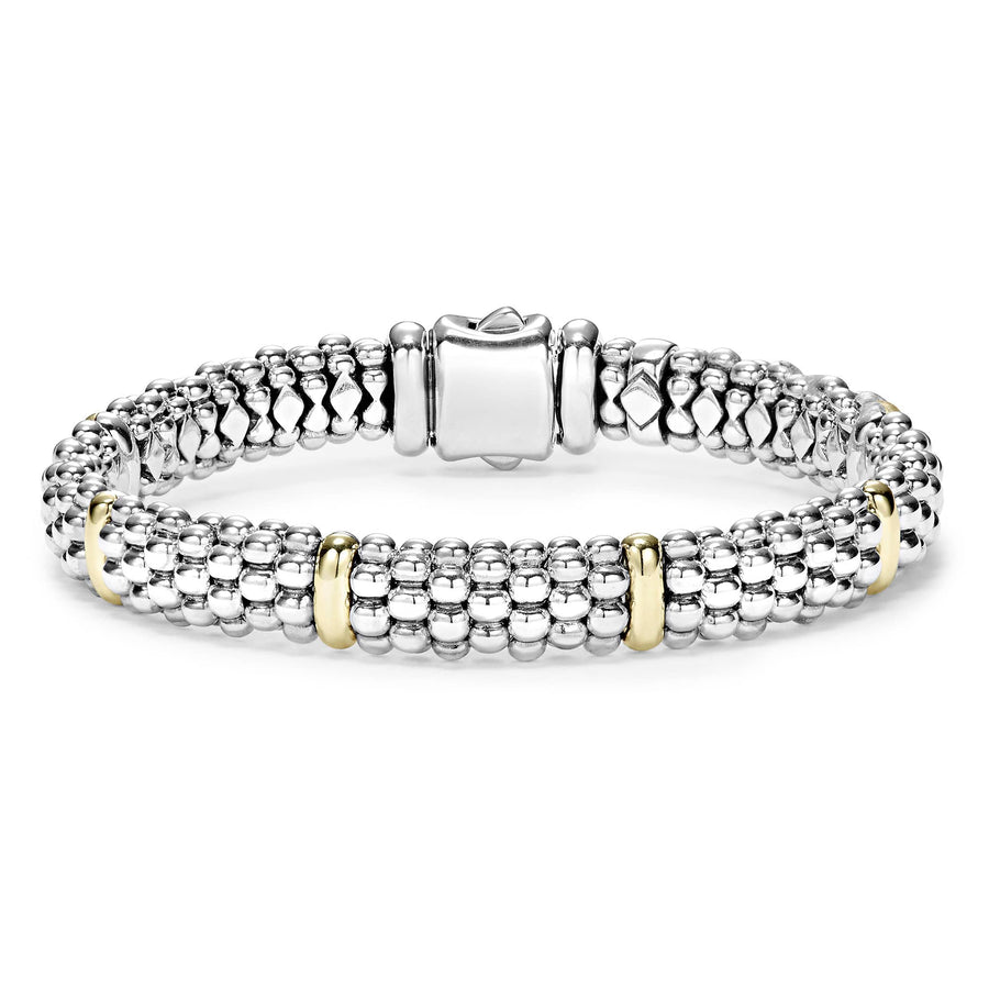 Signature Caviar 6 Station Rope Bracelet in 18K Yellow Gold and Sterling Silver, size 8