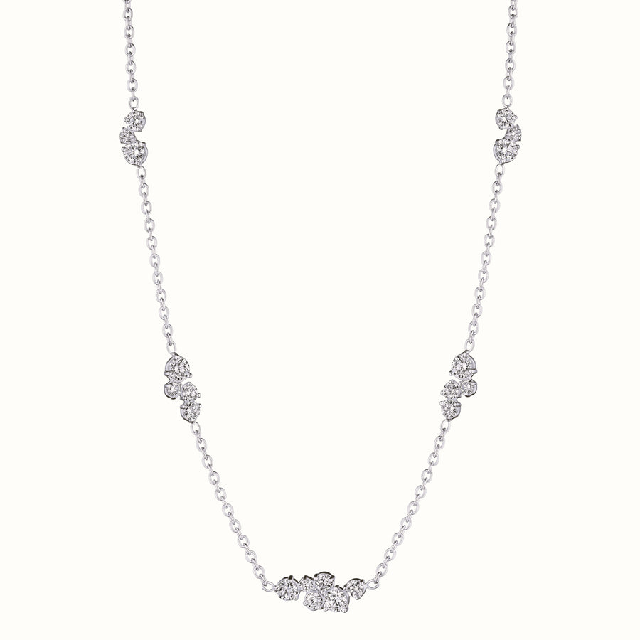 Stardust 1.21ct Diamond Cluster Station Necklace in 18K White Gold, 18inch